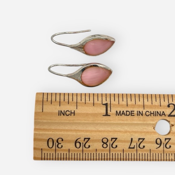 SU Thailand Pink Mother of Pearl Teardrop Earrings Pendant Sterling Silver Set - Picture 6 of 6